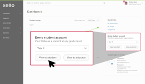 educator dashboard, under My Demo Student Account, cursor clicking View As Student